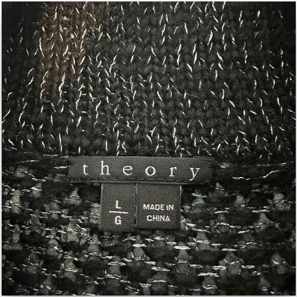 Theory Women's Sutton Athos Black Silver Mock Neck Sweater L Black Silver Wool - Picture 7 of 10